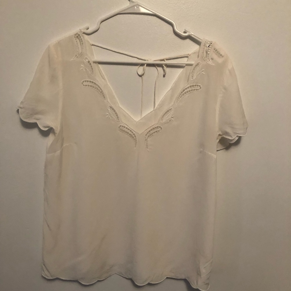 Sezane white sheer shirt with black tie